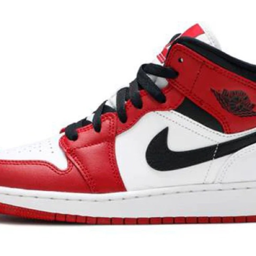 Nike Air Jordan Red, White, and Black Mid Sneakers